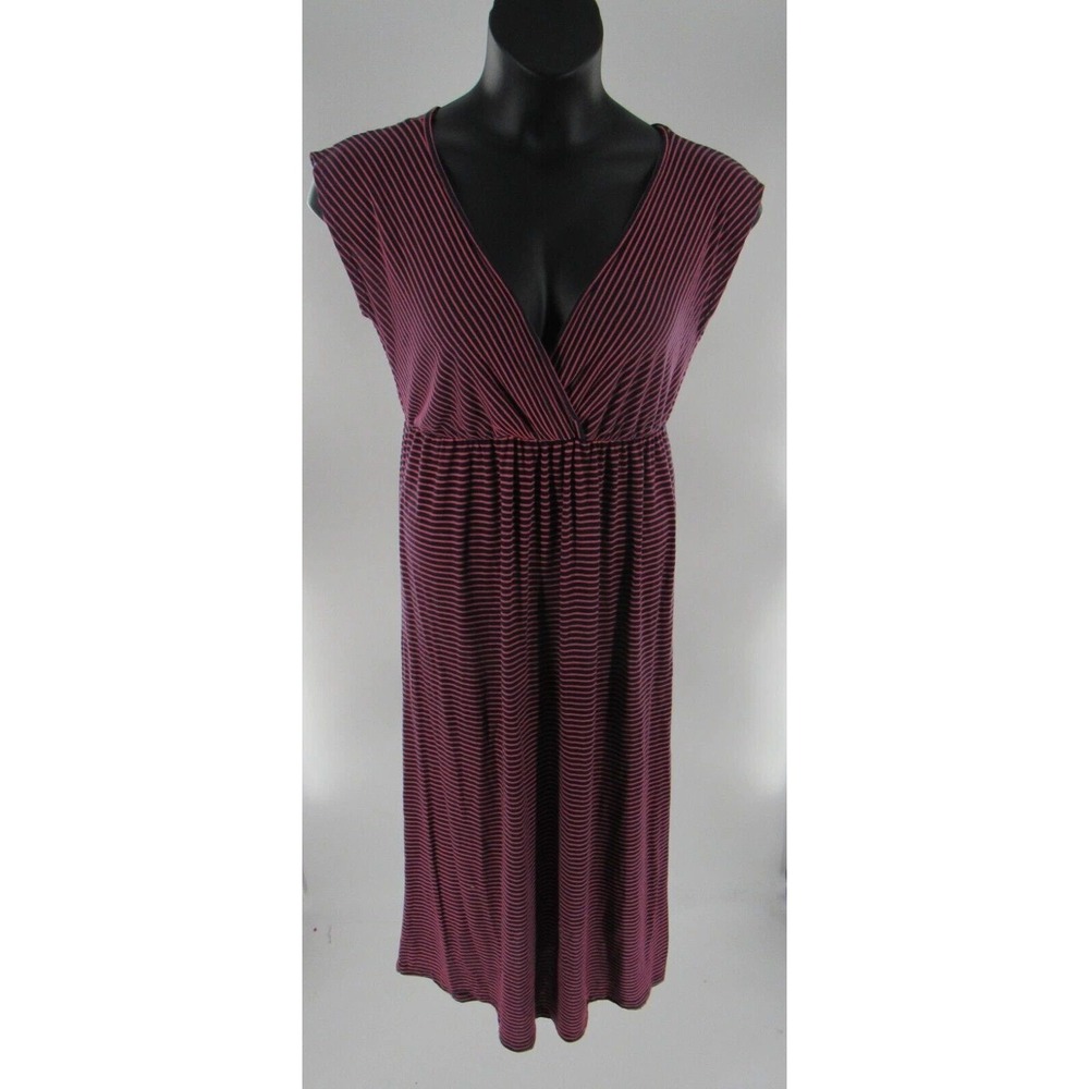 Espresso Women's Navy Blue Pink Striped V Neck Midi Dress Comfortable Size Large